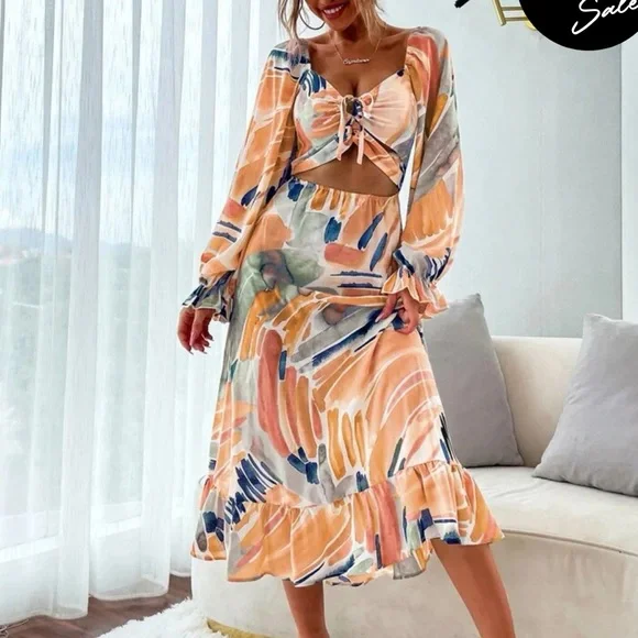 Dresses | Graphic Cut Out Knot Aline Dress Multi Colored Size Medium | Poshmark Dresses | Graphic Cut Out Knot Aline Dress Multi Colored Size Medium | Poshmark